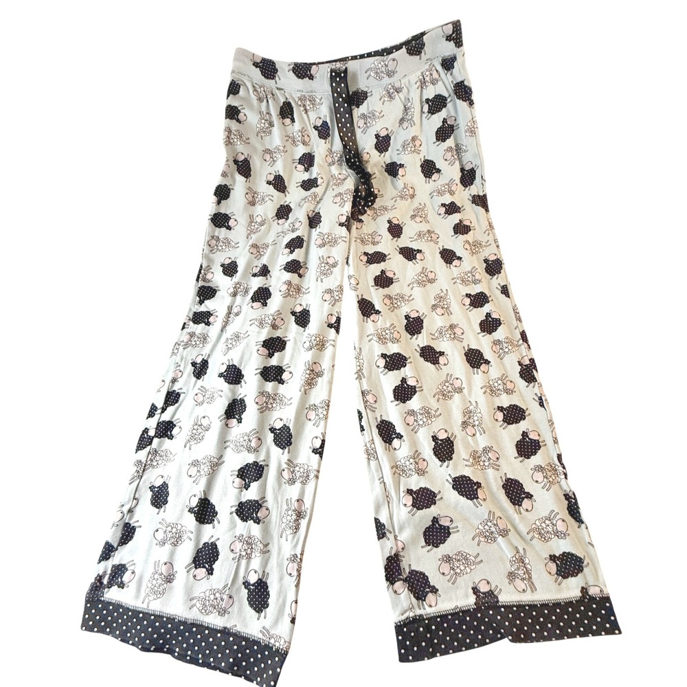 Sleep Sense Women's M Sheep Print Cotton Pajama Pants Blue Polka Dot Capri